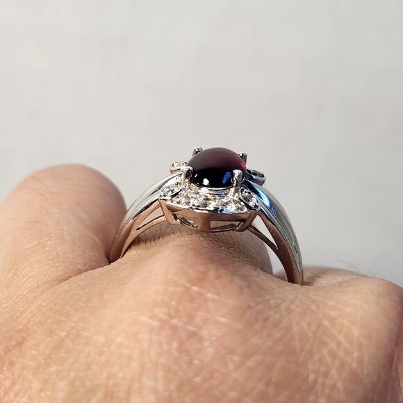 NIB VTG 925 Natural Burmese Star Ruby & White Zircon pave style Ring Size 11 - Picture 12 of 15